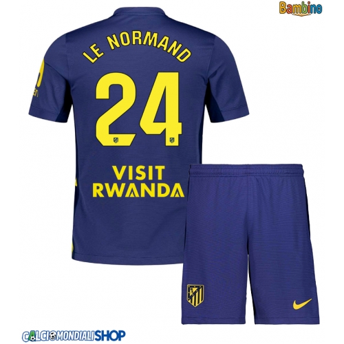 Maglie da calcio Atletico Madrid Robin Le Normand #24 Seconda Maglia Bambino 2025-26 Manica Corta + Pantaloni corti)